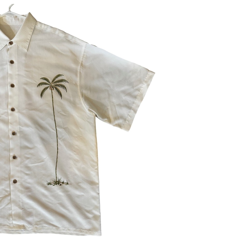 Bamboo Cay White Palm Tree Embroidered Short Sleeve Button Up Shirt Mens XL - Picture 2 of 3